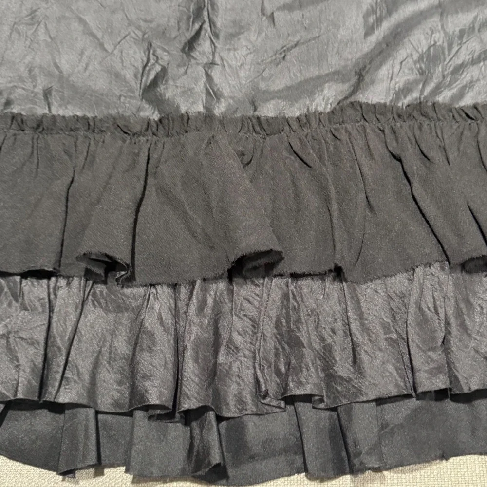 Eileen Fisher 100% Silk Taffeta Ruffle Hem Knee Length Skirt Black Washed Small